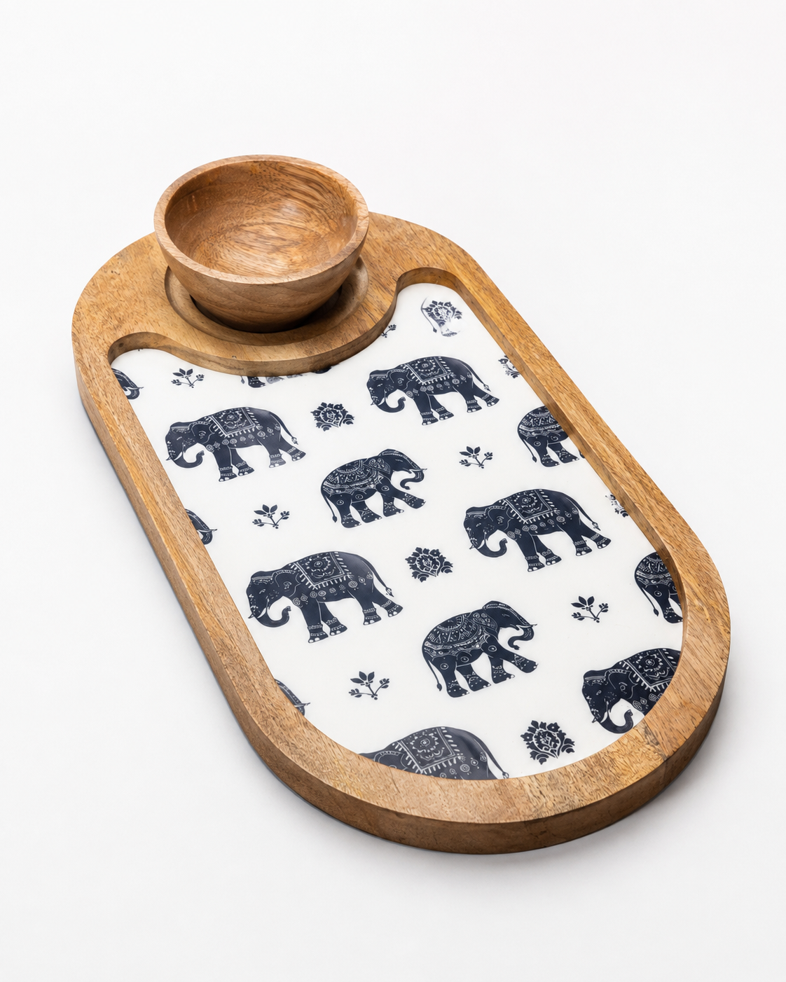 Royal Elephant Wooden Serving Platter with bowl