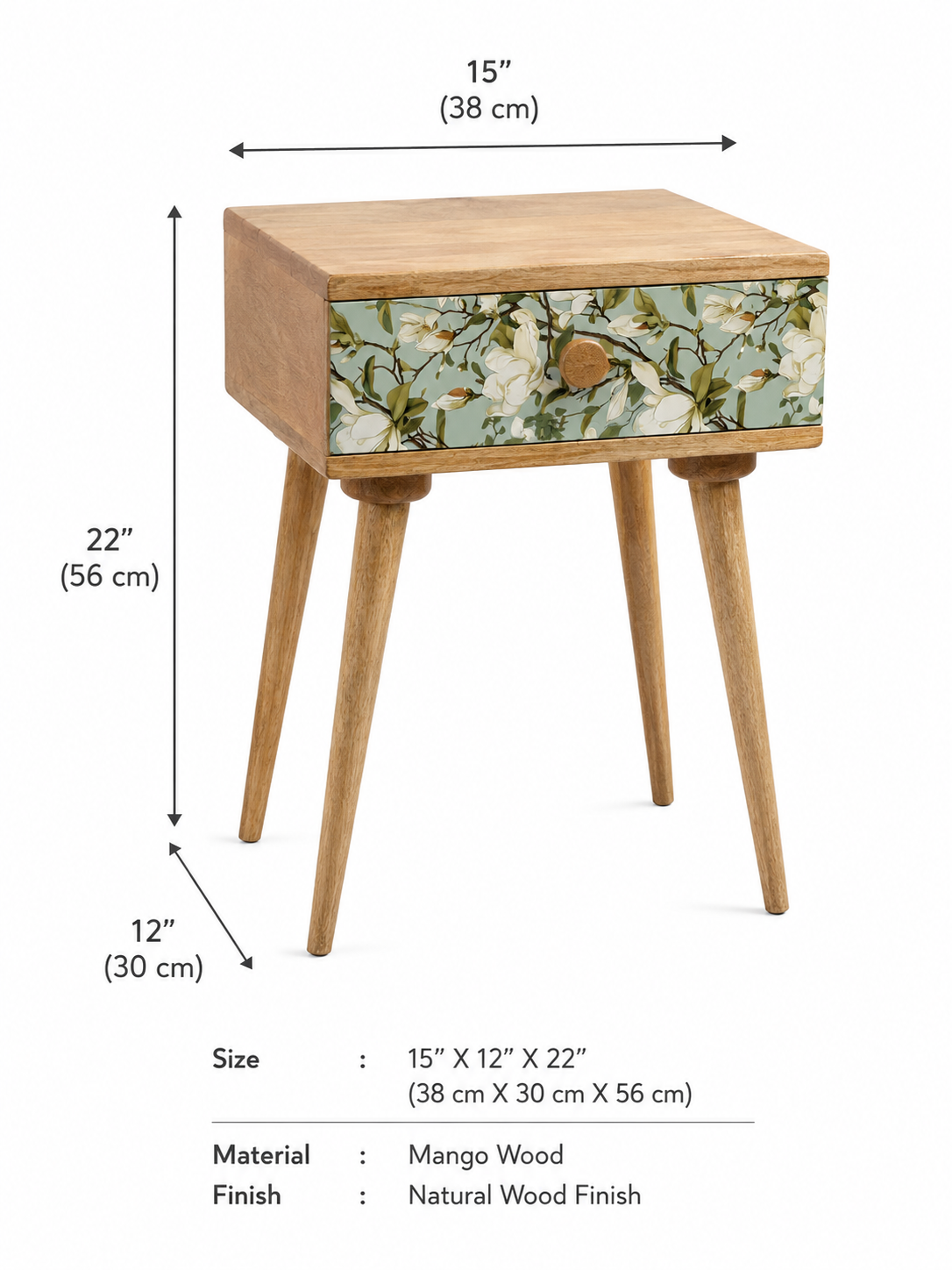 Magnolia Mango Wood Bedside Table with Drawer