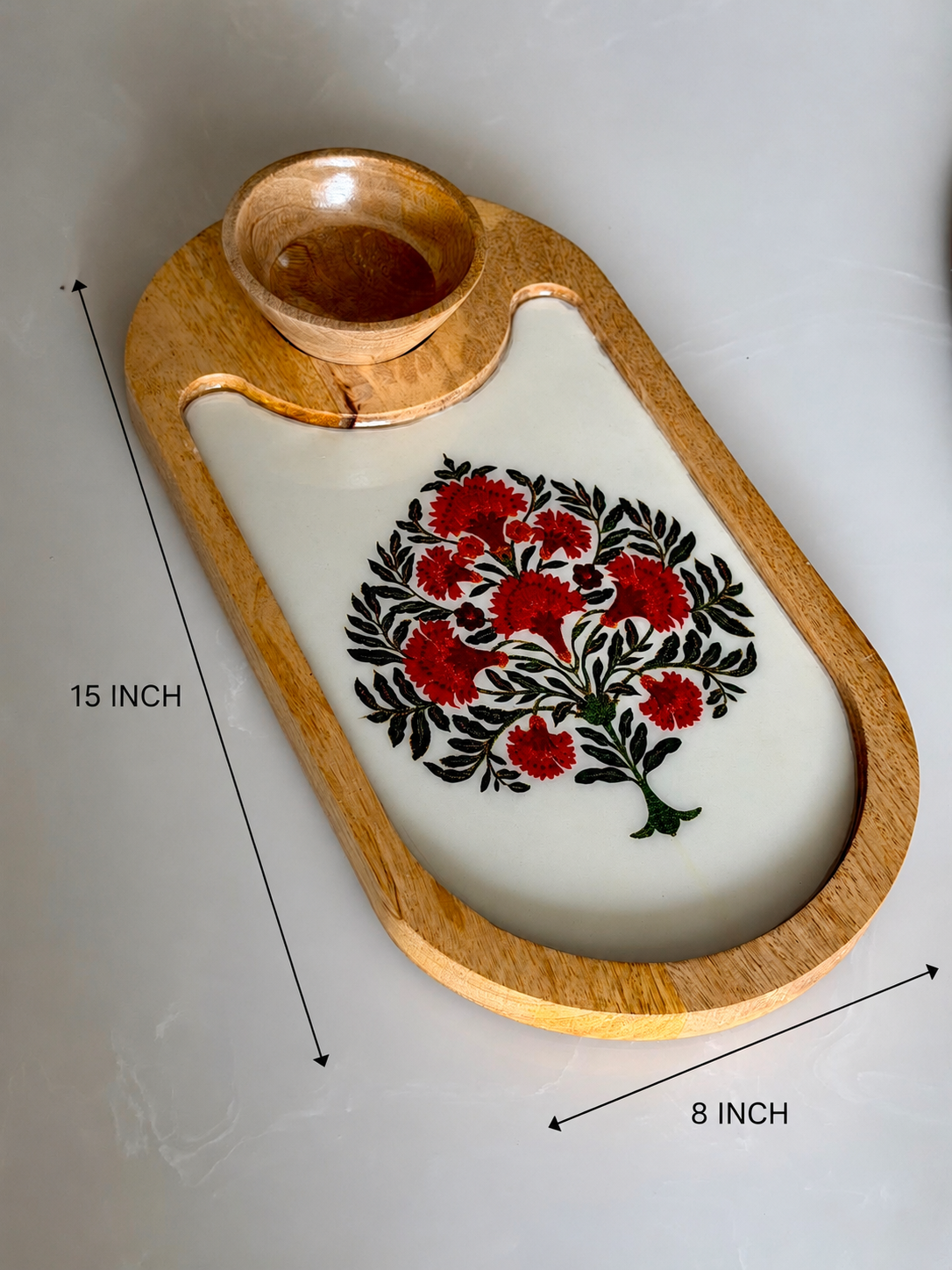 The Gulmohar Wooden Serving Platter with bowl