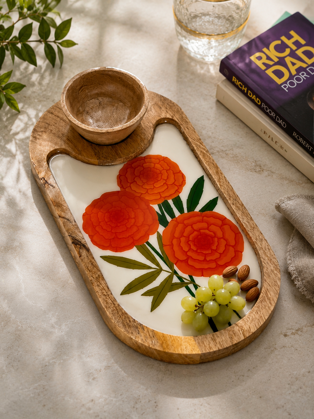 TheSunflower Wooden Serving Platter with bowl