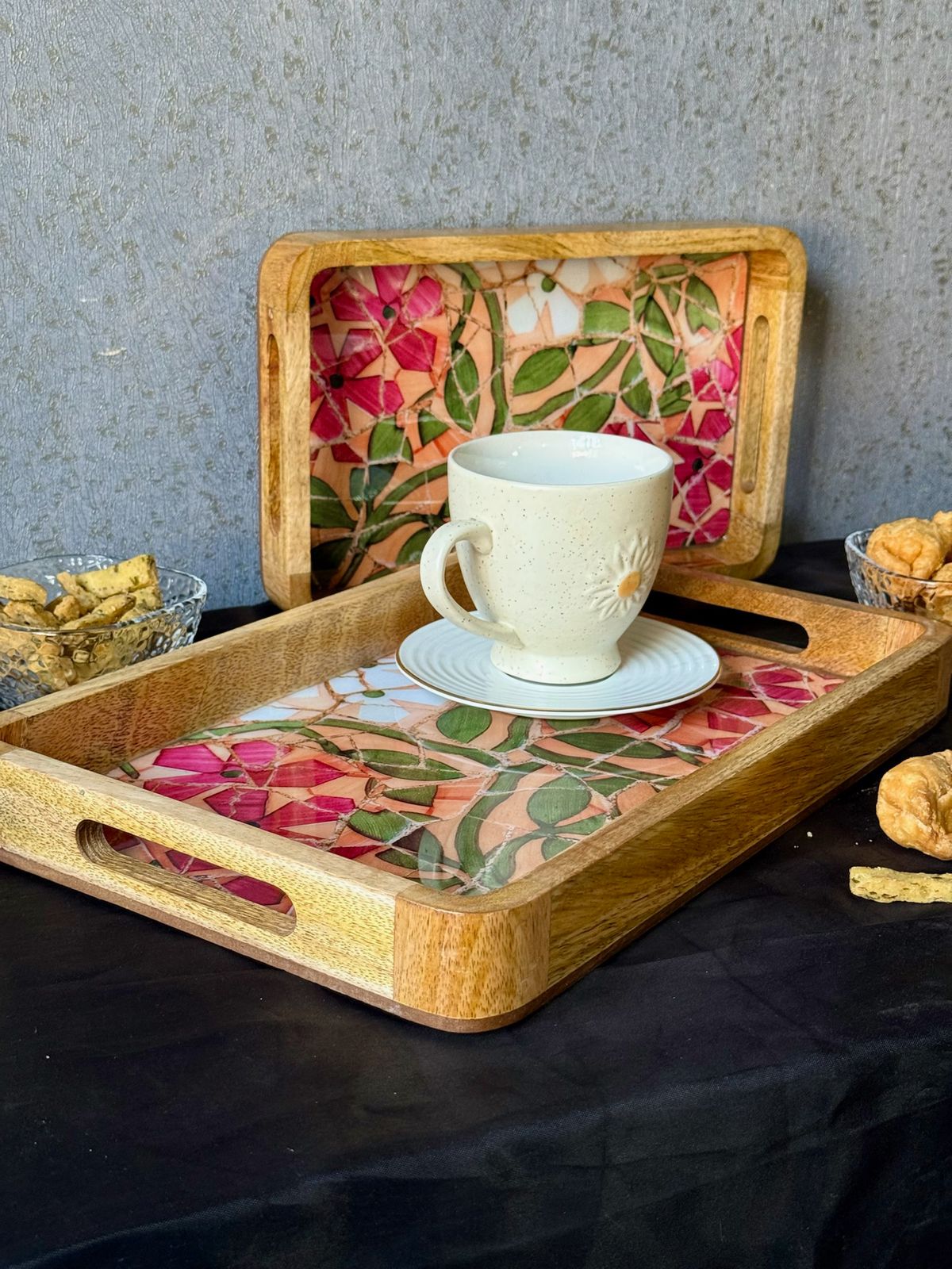 Mosaic rectangle tray set