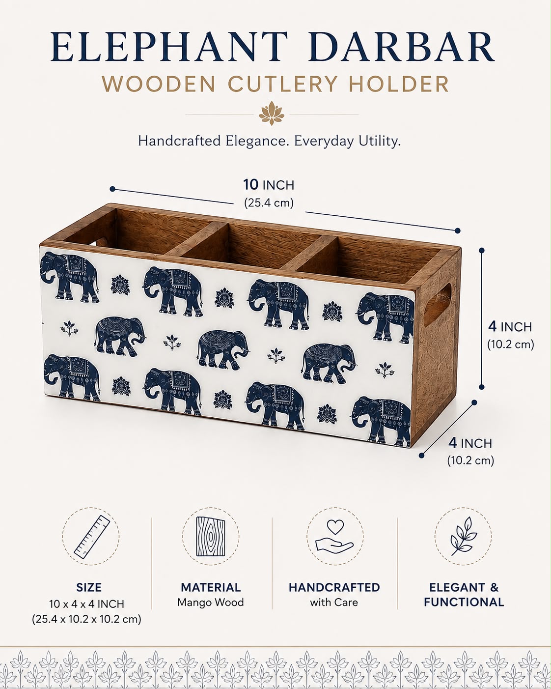 Wooden Cutlery Holder Royal Elephant