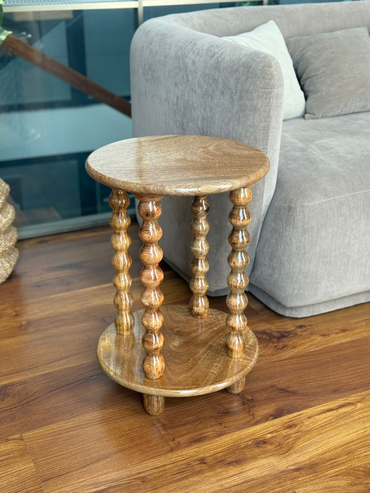 Artisan Mango Wood Bead Leg Side Table