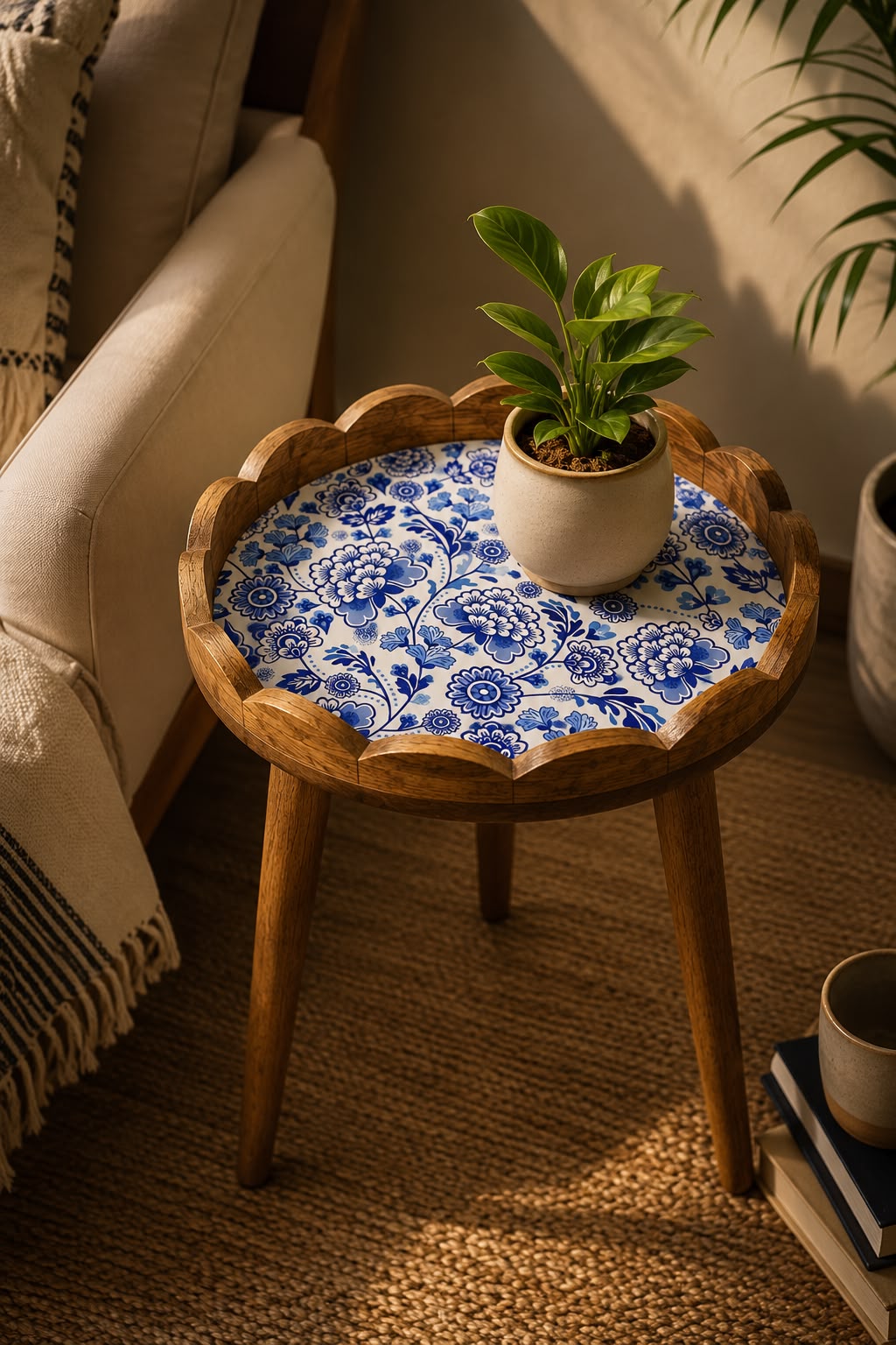 Scallop Table Blue Flower