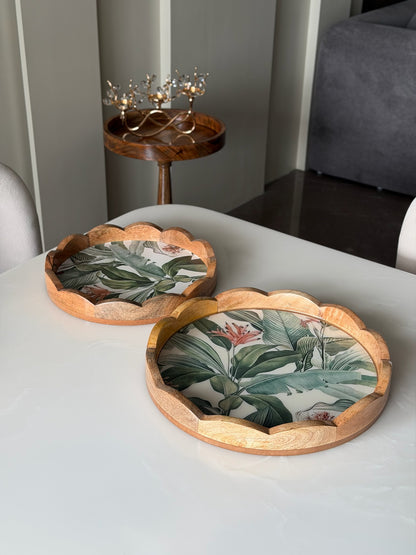 Wooden Scallop Tray Set of 2 - Tropical Green