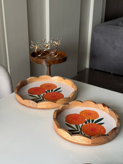 Wooden Scallop Tray Set of 2 - Sunflower