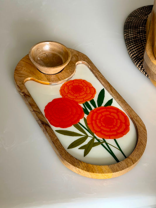 TheSunflower Wooden Serving Platter with bowl
