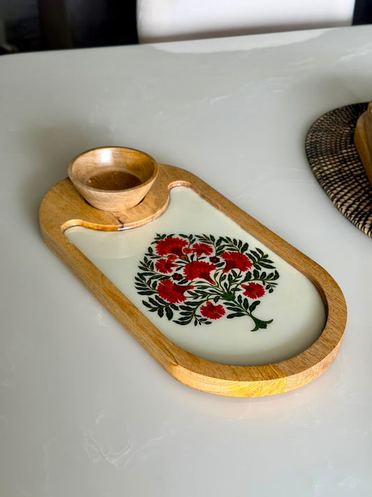 The Gulmohar Wooden Serving Platter with bowl