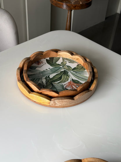 Wooden Scallop Tray Set of 2 - Tropical Green