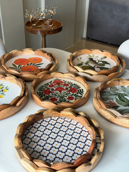 Wooden Scallop Tray Set of 2 - Sunflower
