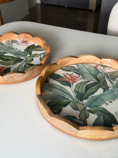 Wooden Scallop Tray Set of 2 - Tropical Green