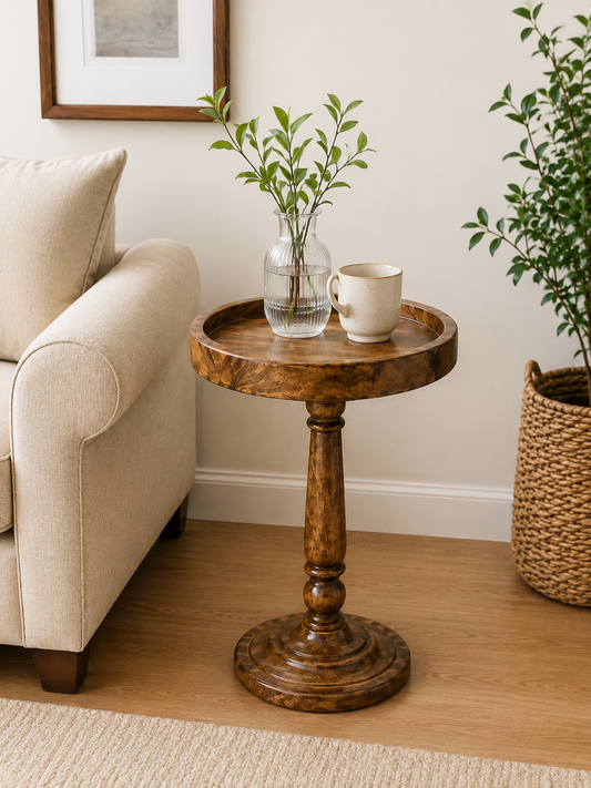 Solid Wood Pedestal Side Table