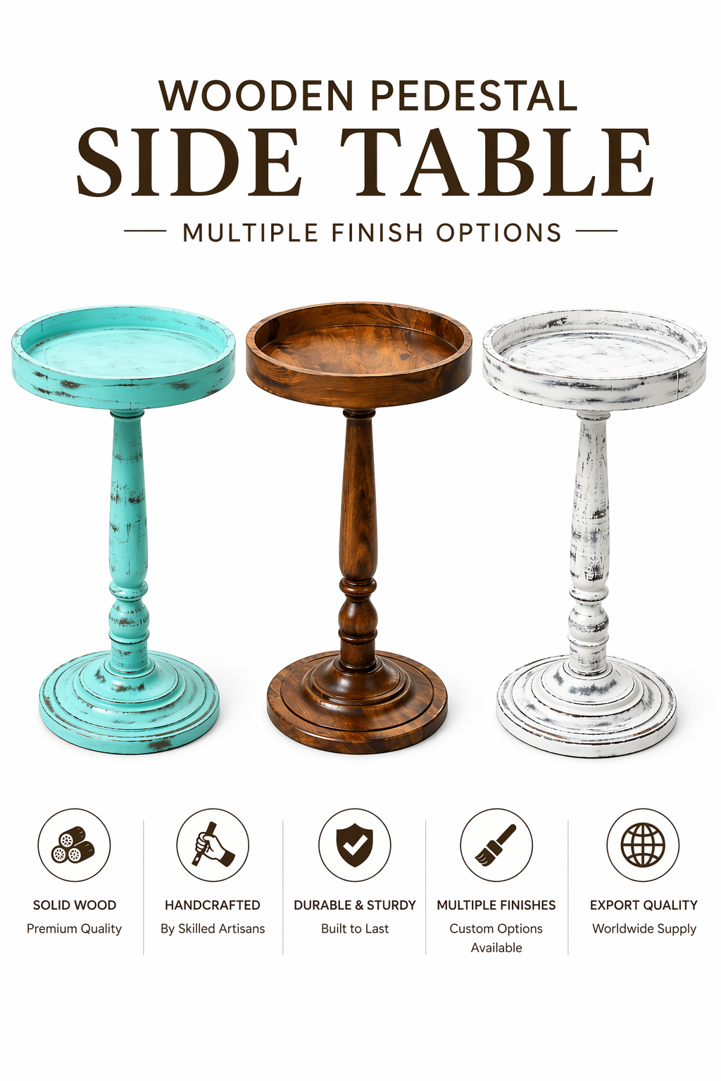 Solid Wood Pedestal Side Table