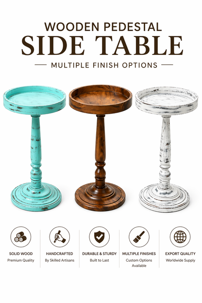 Solid Wood Pedestal Side Table