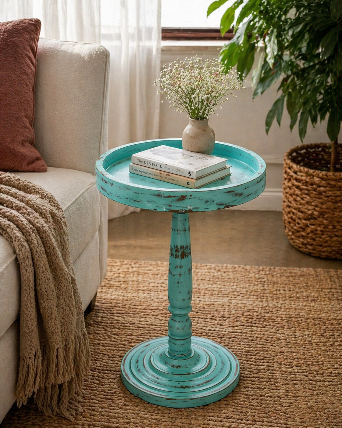 Solid Wood Pedestal Side Table