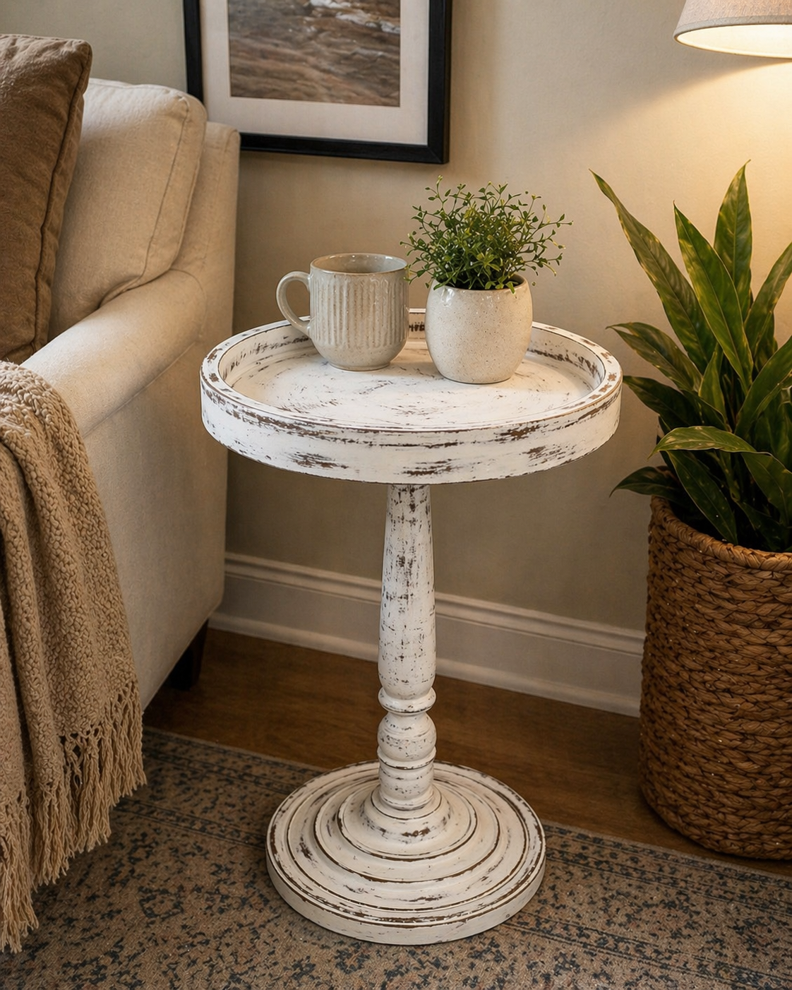 Solid Wood Pedestal Side Table