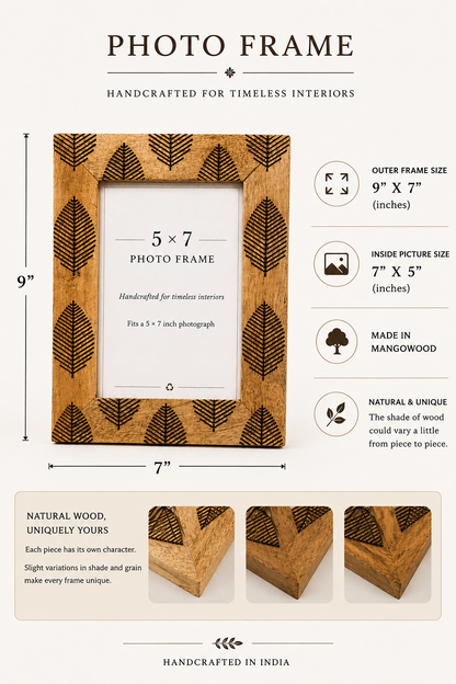 Mangowood Leaf Photo Frame 5x7