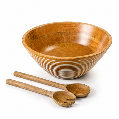 Handcrafted Mango Wood Salad Bowl with Serving Spoons