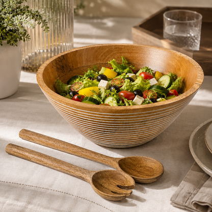 Handcrafted Mango Wood Salad Bowl with Serving Spoons
