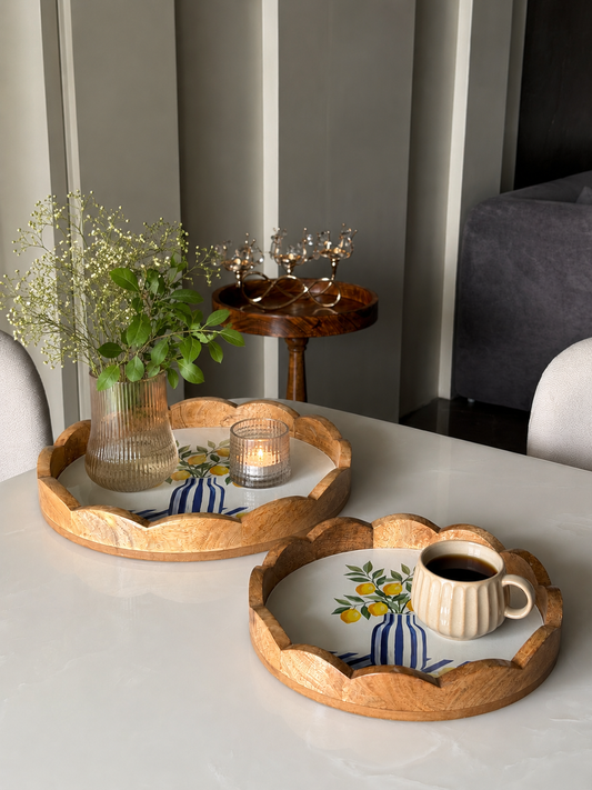 Wooden Scallop Tray Set of 2 - Amalfi Lemon