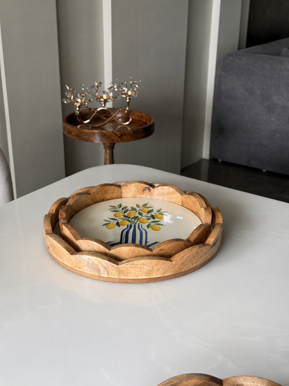 Wooden Scallop Tray Set of 2 - Amalfi Lemon