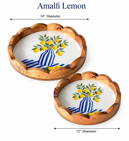 Wooden Scallop Tray Set of 2 - Amalfi Lemon