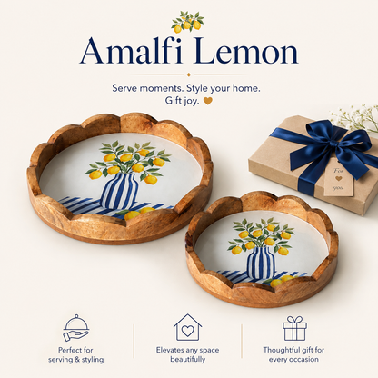 Wooden Scallop Tray Set of 2 - Amalfi Lemon