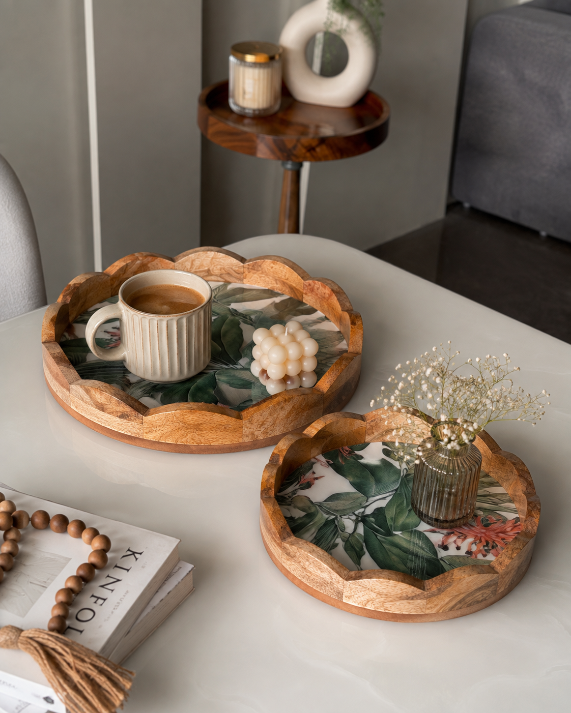 Wooden Scallop Tray Set of 2 - Tropical Green