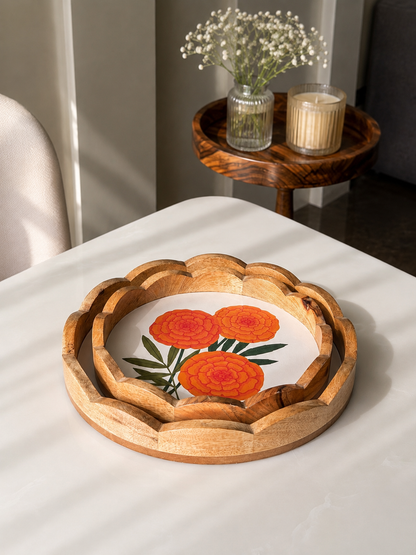 Wooden Scallop Tray Set of 2 - Sunflower