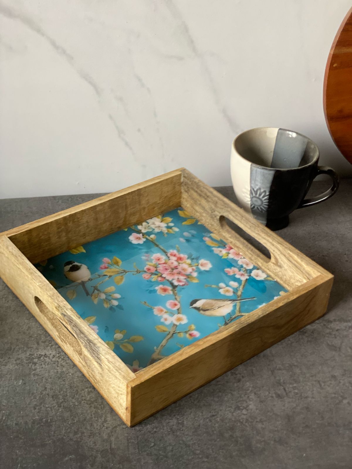 Blushed Aviary Wooden Square Tray
