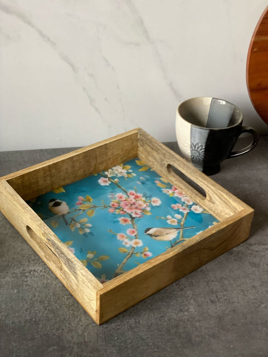 Blushed Aviary Wooden Square Tray