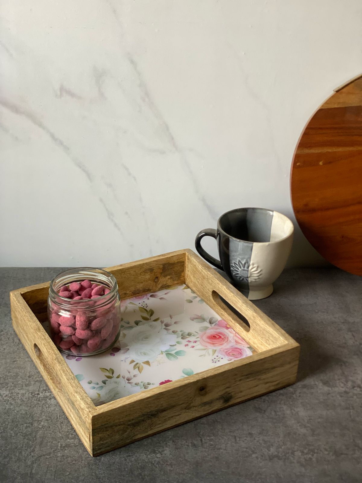 Vintage Rose Charm Wooden Square Tray