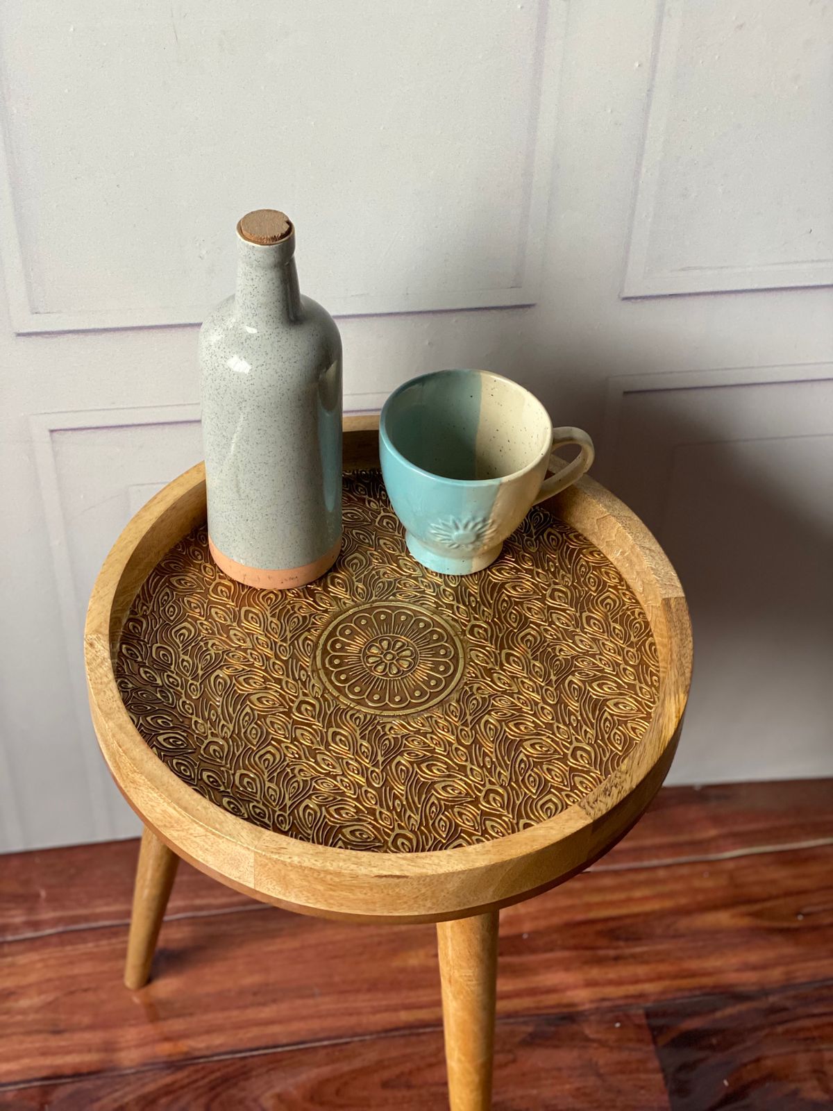 Metal Embossed Round Table Brass Antique