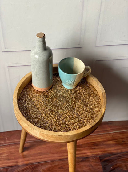 Metal Embossed Round Table Brass Antique