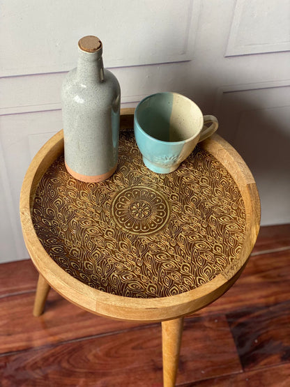 Metal Embossed Round Table Brass Antique