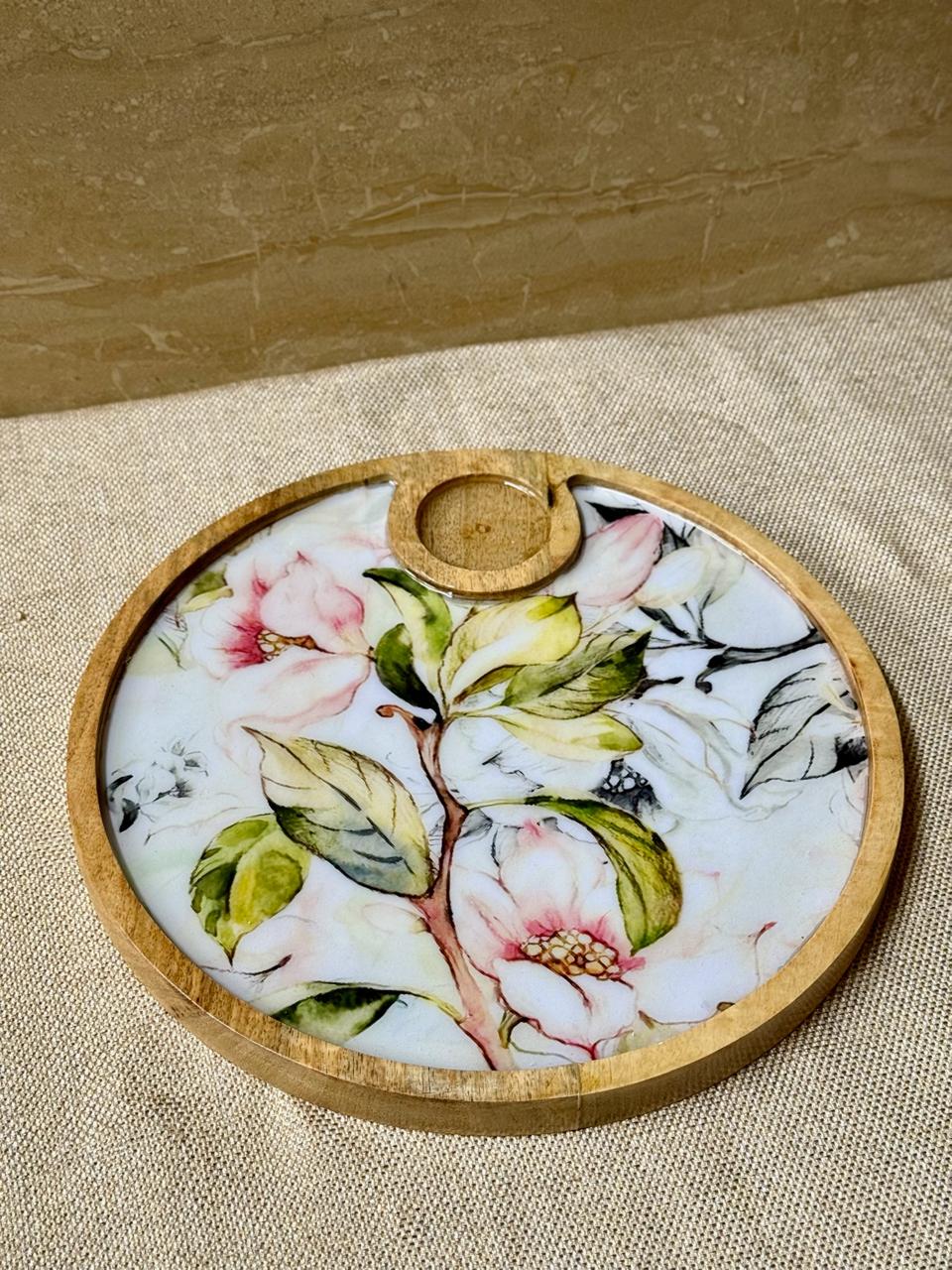 Pink Blossom Wooden Chip and Dip Platter