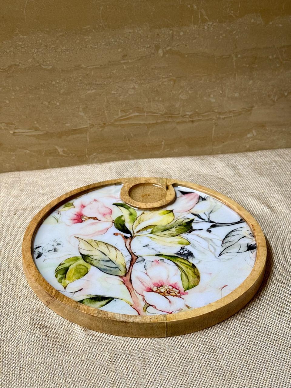Pink Blossom Wooden Chip and Dip Platter