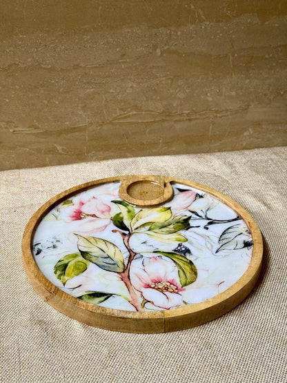 Pink Blossom Wooden Chip and Dip Platter