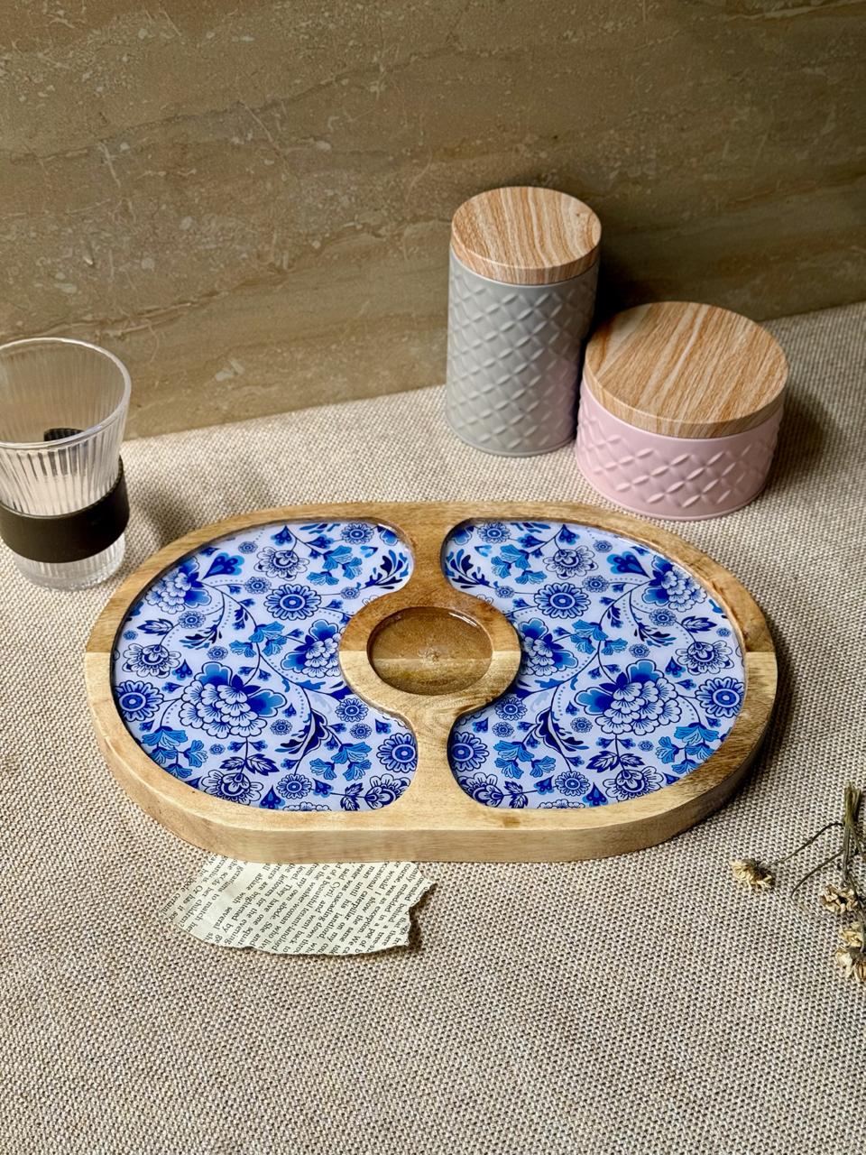 Blue Pottery Chip & Dip Platter