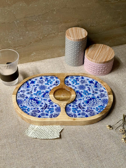 Blue Pottery Chip & Dip Platter