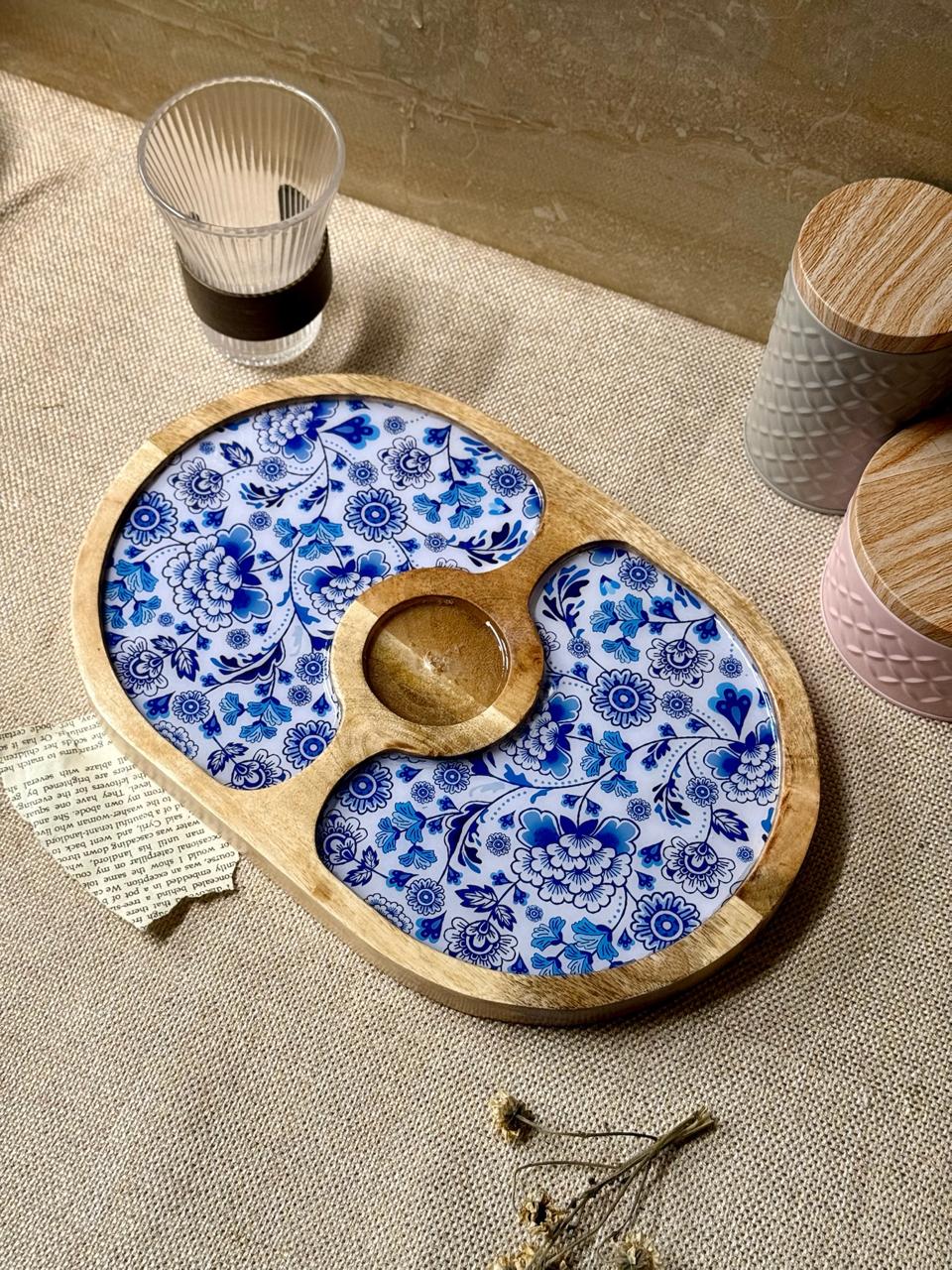 Blue Pottery Chip & Dip Platter