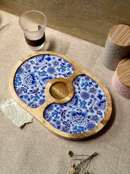 Blue Pottery Chip & Dip Platter