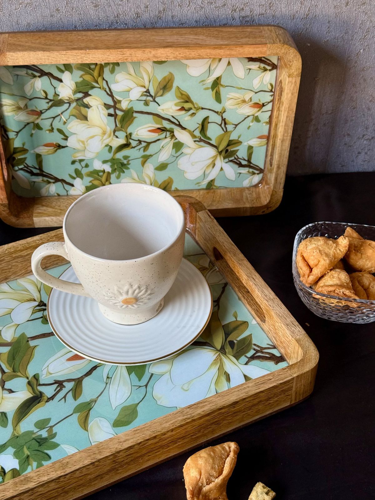 Green magnolia rectangle Tray set