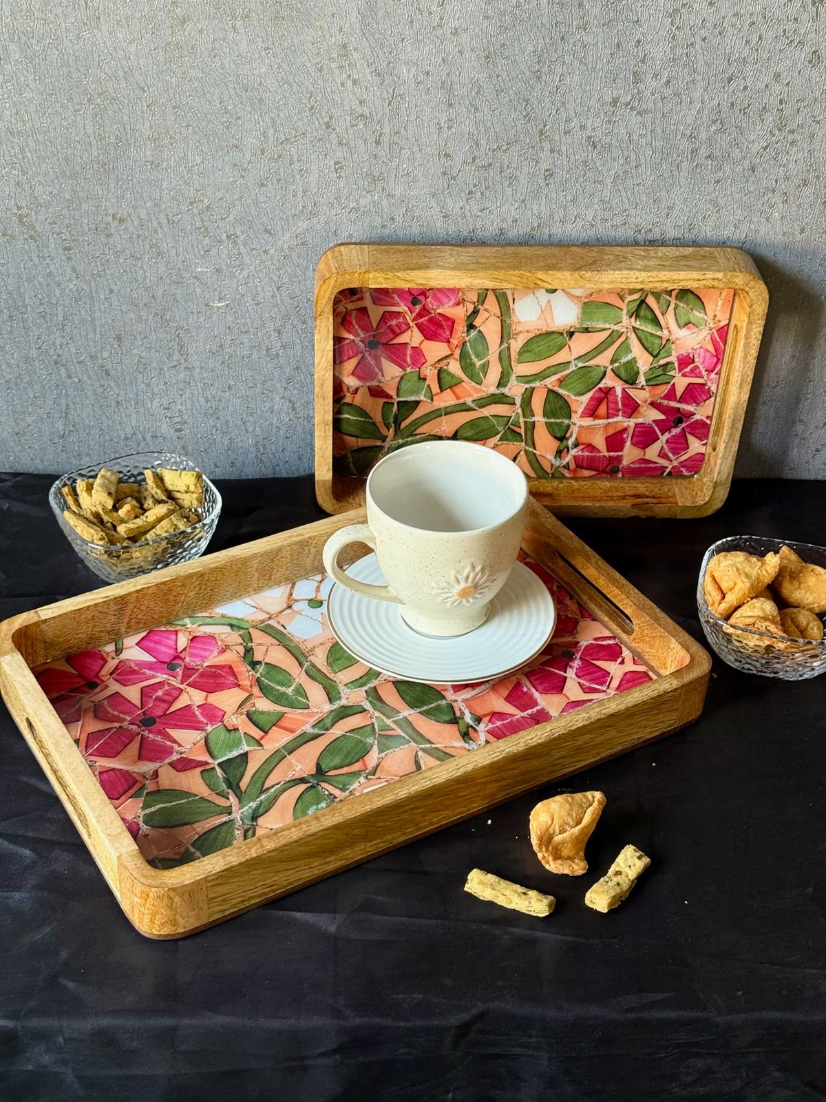 Mosaic rectangle tray set