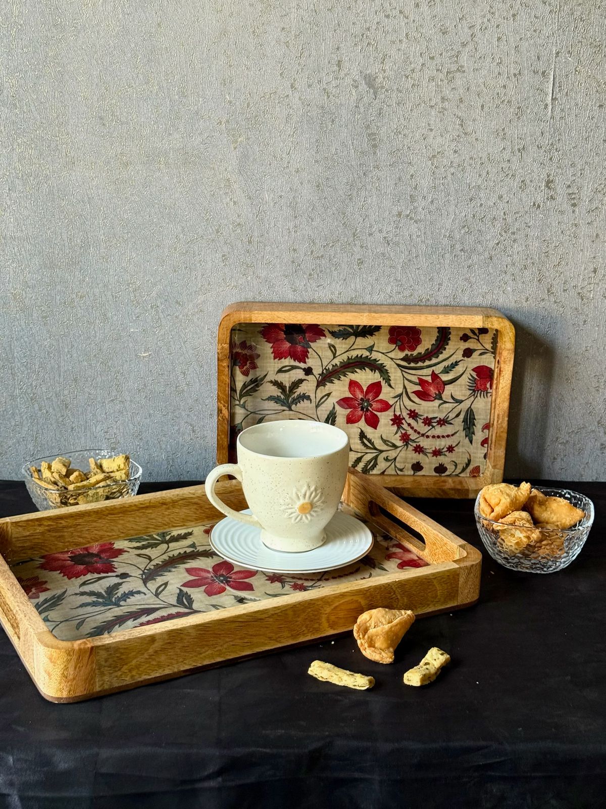 Textile rectangle tray set