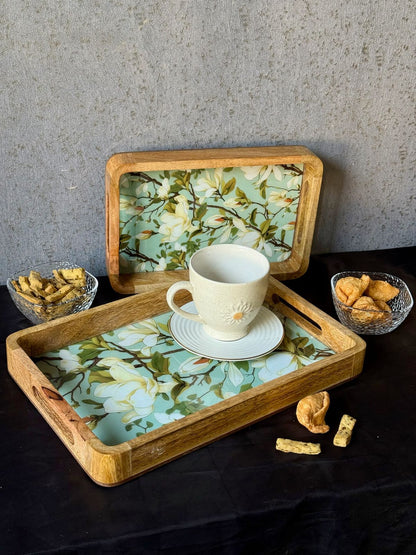 Green magnolia rectangle Tray set