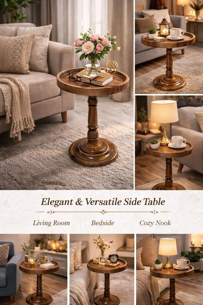 Solid Wood Pedestal Side Table