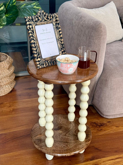 Artisan Mango Wood Spindle Side Table Cream Natural