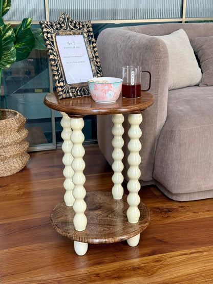 Artisan Mango Wood Spindle Side Table Cream Natural