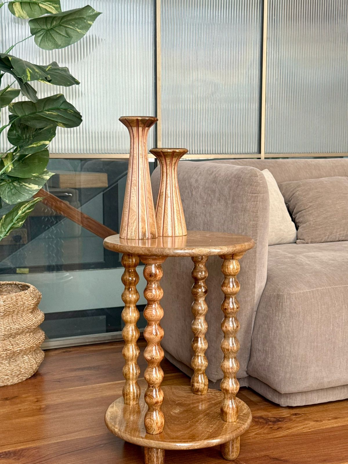 Artisan Mango Wood Bead Leg Side Table